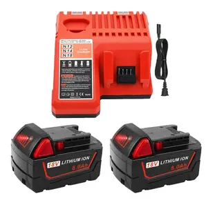 2Pack 8.0Ah 18V Batteries with Charger Replacement for Milwaukee M18 Battery 48-11-1880 and Charger Compatible with 18 Volt 48-11-1810 48-11-1815 48-11-1820 48-11-1850 48-11-1828 48-11-1860,Cordless Tools