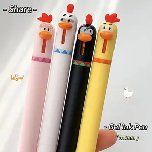 4pcs Set Creative Chick Gel Ink Pens 0.5mm Quick-Dry Click Writing Pens Fun Relax Office Gift Black Pens Unique Pens