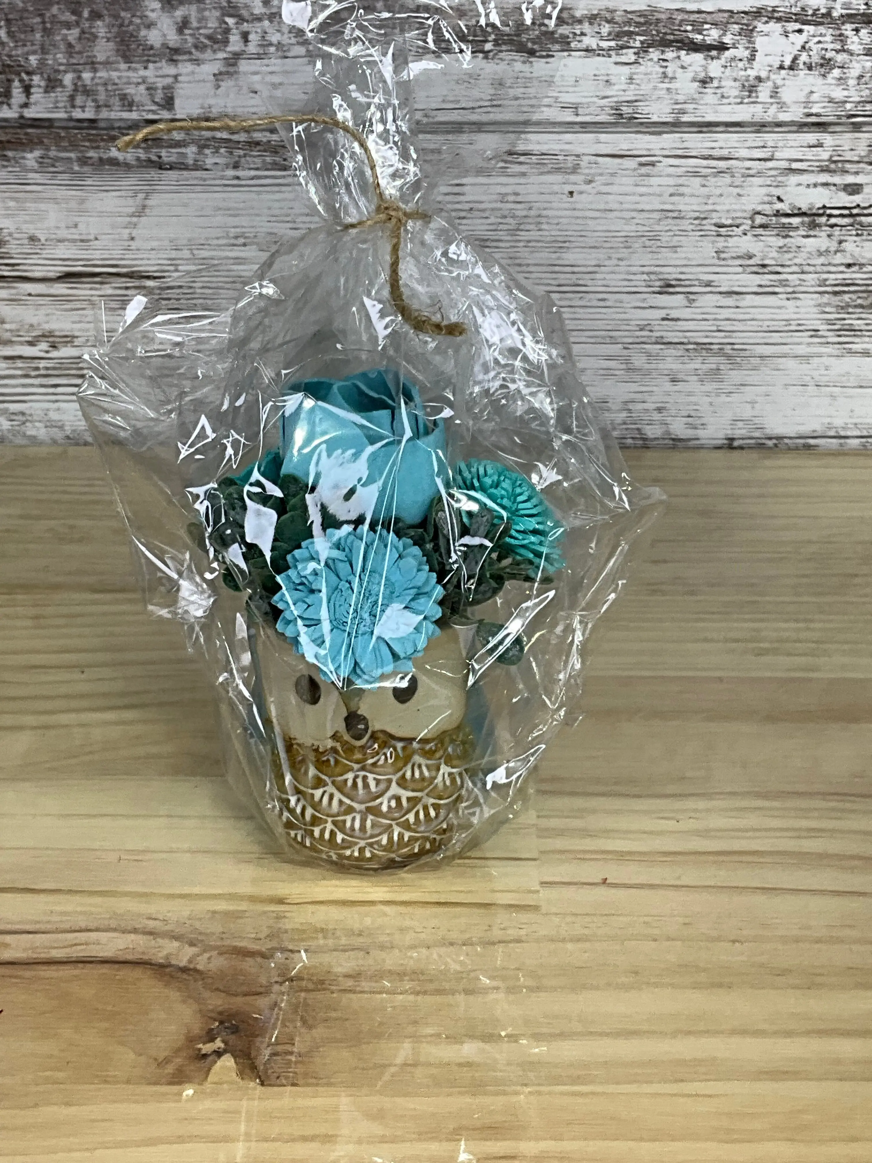 Sola Wood Flower Arrangement in Ceramic Owl Pot