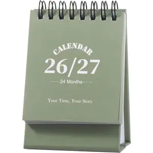 2026-2027 Desk Calendar, 2 Year Monthly Planner Runs from Jan 2026 to Dec 2027, Table Planner with Stickers for Home Office School Organization, Green 3" x 4.8"