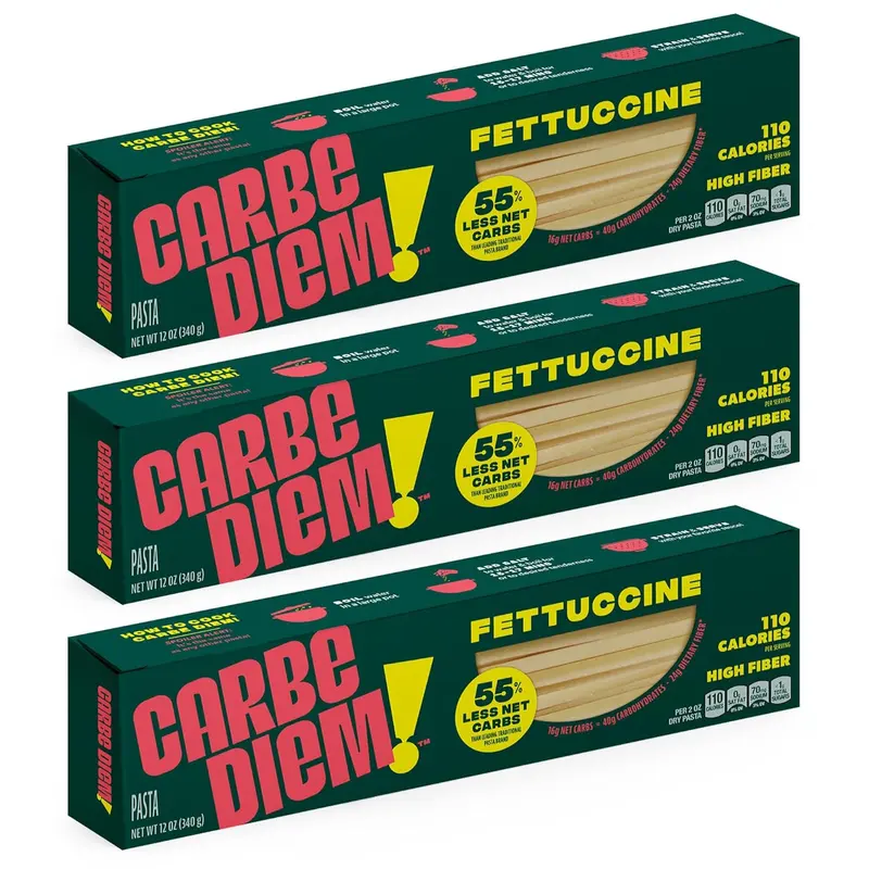 Carbe Diem!, Fettuccine, Lower Net Carb Pasta with Traditional Flavor & Texture, 8 grams of Protein, 55% Fewer Net Carbs & Only 110 Calories Per Serving, Pack of 3