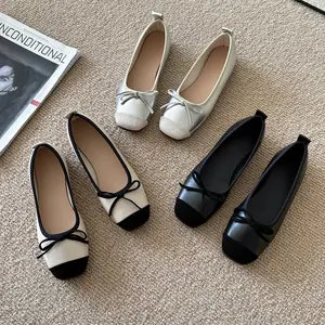 Women's Minimalist Rubber Shoe - Elegant Bow Accent, Round Toe, Low-Cut Slip-On Elegant Flats for Casual Wear