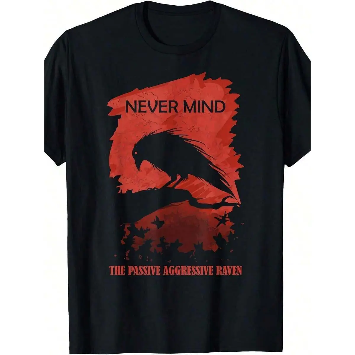 Men's Casual Sport Short-Sleeve Round Neck T-Shirt - Stylish Classic Passive Aggressive Raven Literature Never Mind Allusion Top, Versatile Layering Piece