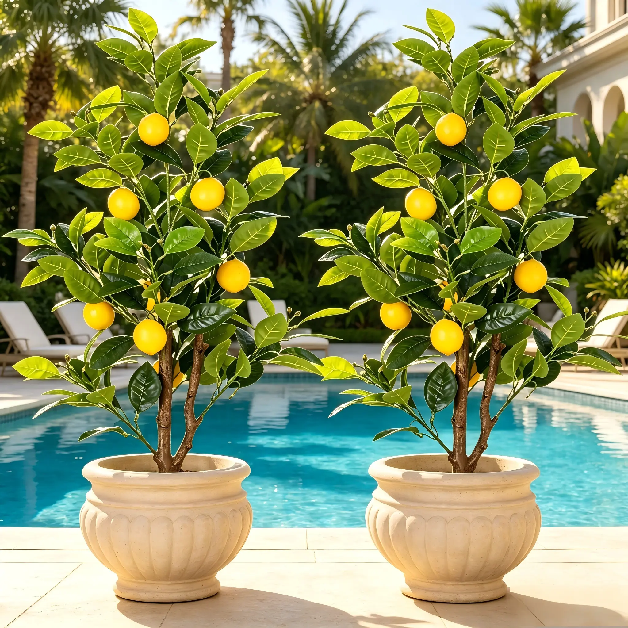 3FT indoor and outdoor simulation plant fruit tree with ground-inserted artificial lemon fruit tree elegant and realistic lemon fruit is not easy to fall petals evergreen 2-piece low-maintenance outdoor courtyard and farmhouse decoration (no flowerpot)