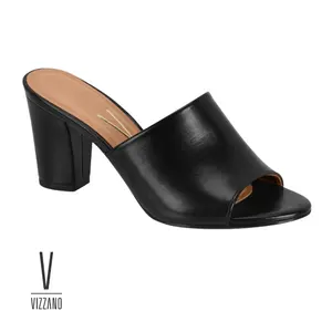 Vizzano Peep-Toe Block-Heel Mules Women's Slide Sandals Wide-Band Heeled Mules Slip-On Peep Toe Classic Block-Heel Slide Mules Comfy & Chic Black Ivory Caramel Brown