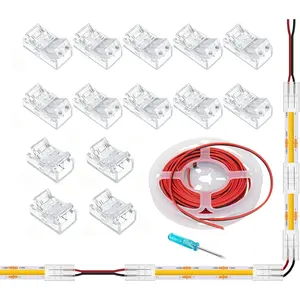 COB LED Strip Light Connectors Kit, 2 Pin 8mm Solderless Transparent Strip to Wire Quick Connection 10 Pack & 4 count Gapless Connectors with 20 ft Extension  for DIY Lighting