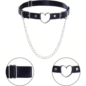 2pcs Women Leather Leg Garter With Chains Adjustable Gothic Heart Thigh Garter Belt