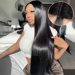 180 Density Bone Straight Virgin Human Hair 5X5 Closure Wig Pre-Cut 9X6 Lace Closure Wig For Women Wear And Go Straight Wigs Natural Black No Glue Needed