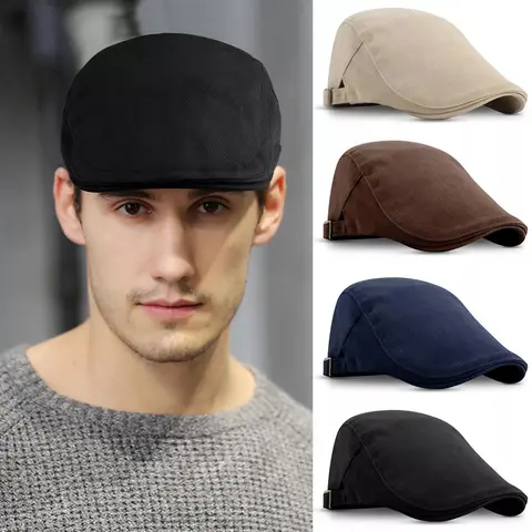 Mens Classic Newsboy Hat Solid Cotton Gatsby Cap, Ivy Golf Driving Flat Cabbie Vintage Costumes Hats