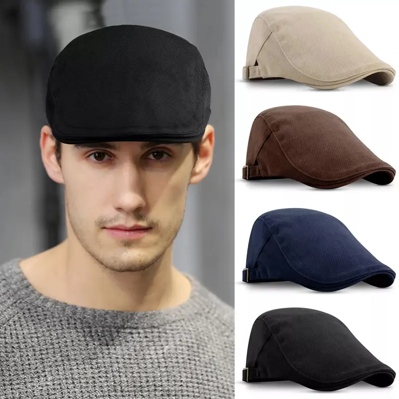 Mens Classic Newsboy Hat Solid Cotton Gatsby Cap, Ivy Golf Driving Flat Cabbie Vintage Costumes Hats