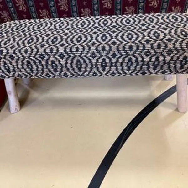 Woven Geometric Pattern Bench with Wooden Legs