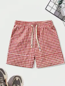 Men's Regular Fit Plaid Print Drawstring Waist Shorts, Checkered Shorts, Casual Comfy Breathable Shorts for Summer, Breathable Printed Shorts, Men's Bottoms for Daily Wear