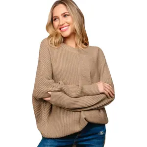 Haptics Full Size Side Slit Texture Asymmetric Sweater