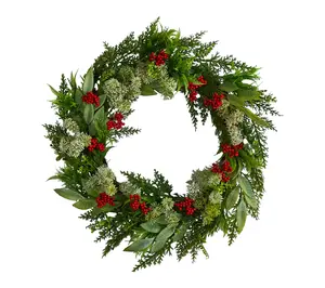 Nearly Natural 24" Cedar, Eucalyptus & Berries Wreath