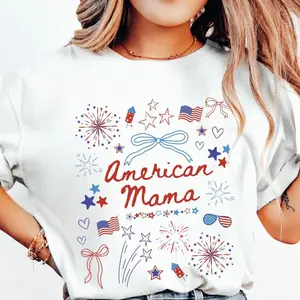 4th of July Mom Shirt, American Mama, Coquette Bow Independence Day Shirt, Patriotic Mom Tee, July Fourth Shirt for Mom