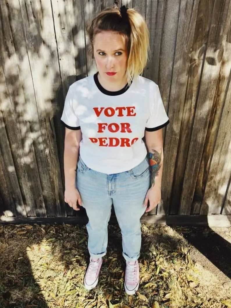 Napoleon Dynamite Vote for Pedro Retro Ringer Shirt Bella Canvas 3001 White Tshirt Mockup Casual Wear Shrek Meme Design