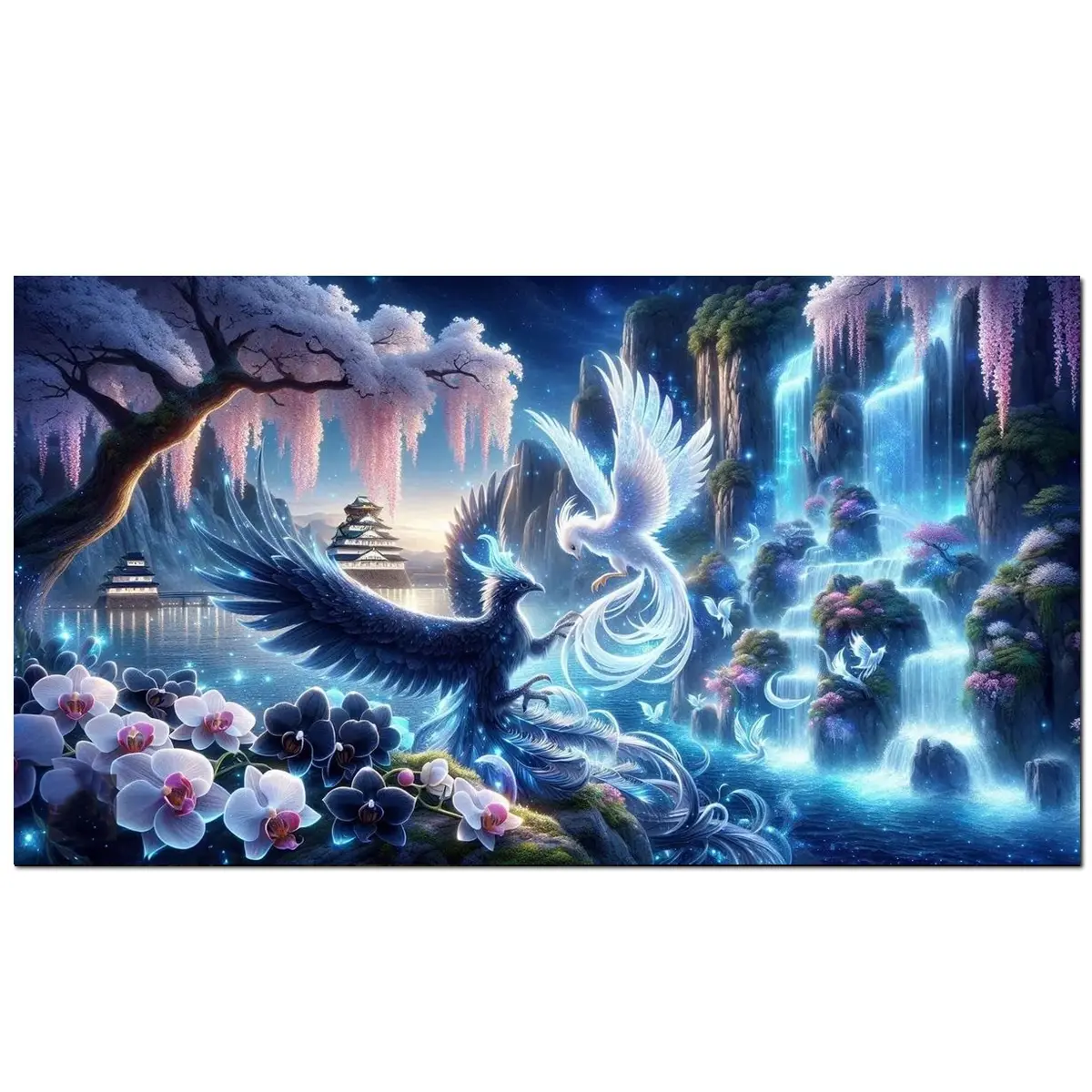 Fantasy Forest Waterfall Magnolia Phoenix Large Size Diamond Art Kits for Adults - Diamond Painting Kits for Adults Beginners- 5D DIY Round Full Drill Diamond Gem Art for Home Wall Decor Gifts