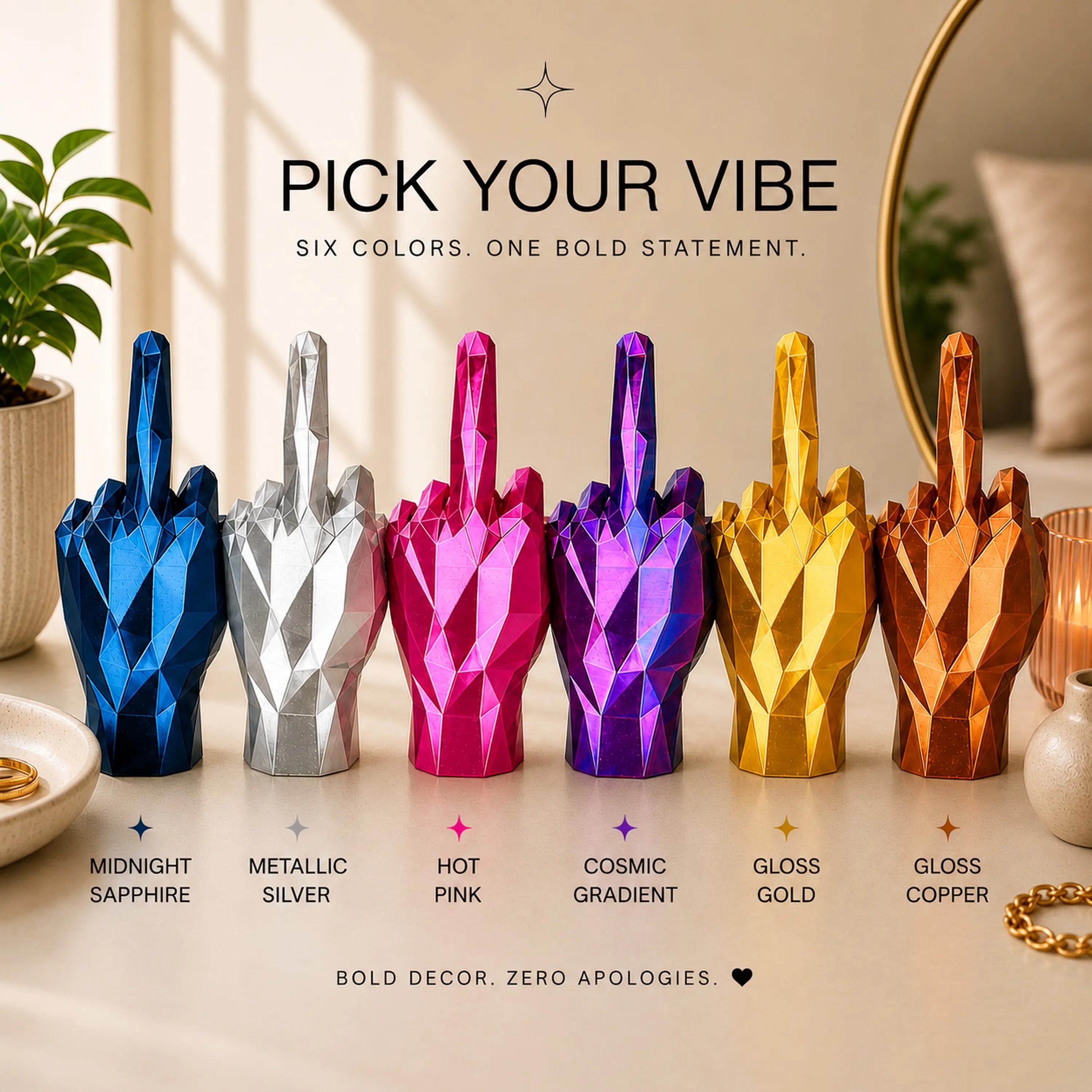 Middle Finger Low Poly Statement Piece Decor