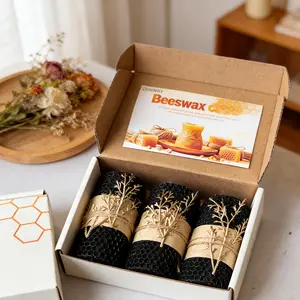 Columnar beeswax candles (2 pieces), honeycomb texture+gold leaves, ideal home decoration and gift for candle enthusiasts
