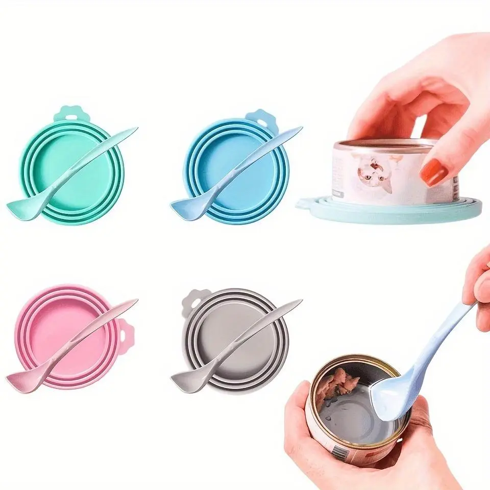 Silicone Pet Food Can Cover with Spoon - Reusable Lid Seal for Dog and Cat Storage Supplies