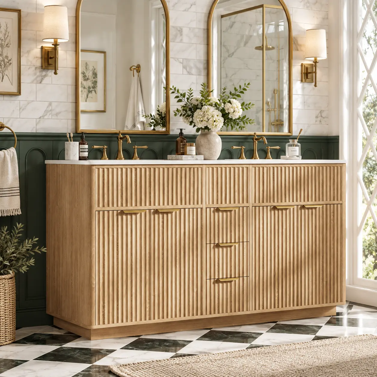 AMERLIFE 24/30/36/48/60 Inch Bathroom Vanity with Sink, Fluted Bathroom Vanity Cabinet, Curved Fluted Design, Integrated Stone Sink, Soft-Close Doors, Ample Storage & Stable Wood Base/Christmas Gifts/Best Gift Ideas/Cozy Home