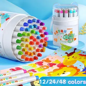 Washable Crayon Set, 12/24/48pcs Rotatable Non-toxic Crayon, Art Supplies for Boys & Girls, Birthday Gift for 3-8 Years Old