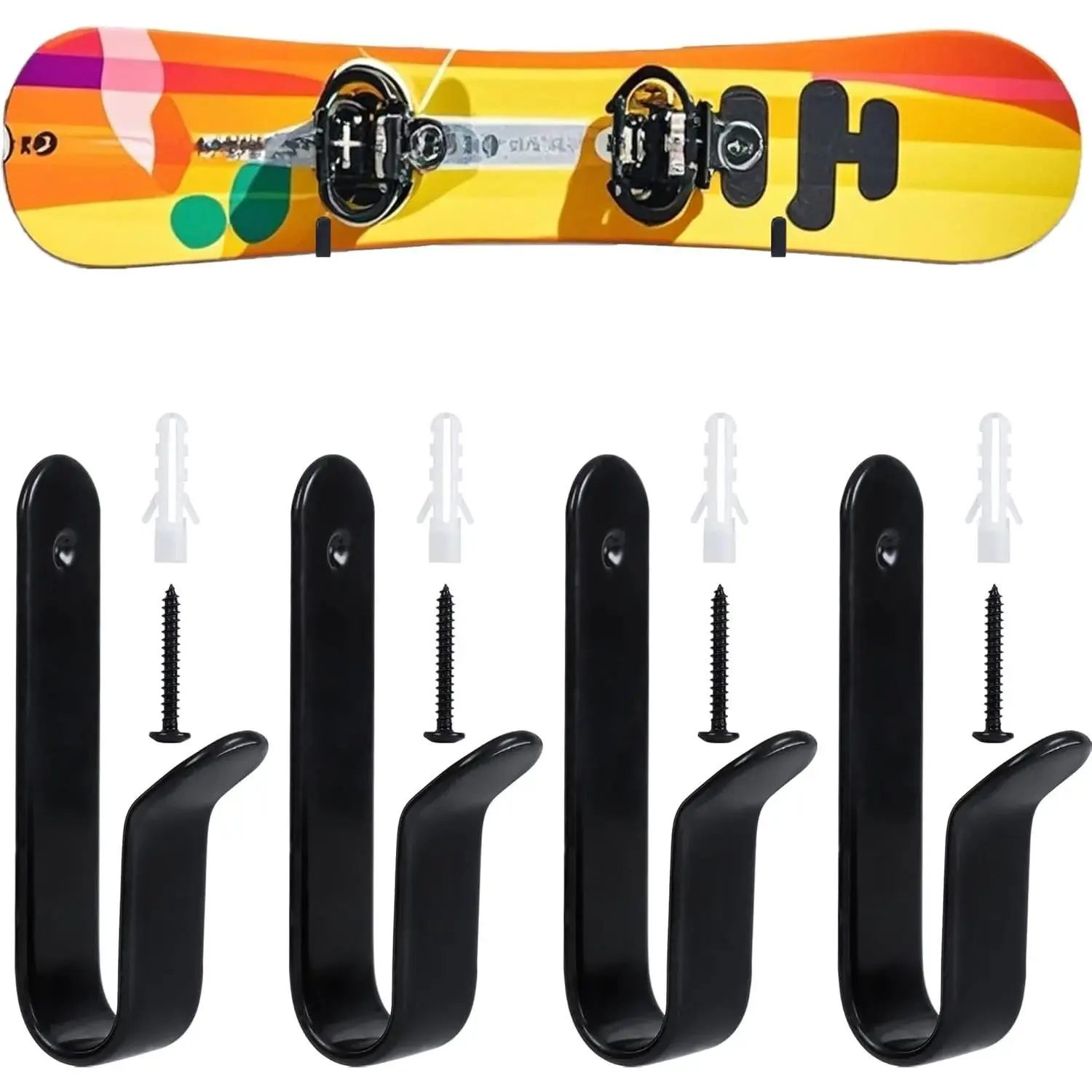 4 Pack Snowboard Wall Mount Clips Holders Wall Rack Wall Mount Storage Display for Room Garage Wall Mounted Organizer Rustproof Wall Mountable