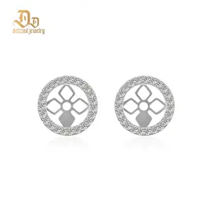 Delzzad Sparkling Halo Earring Jackets Enhancer Stud Jackets Synthetic Moissanite S925 Sterling Silver Frame Earring Jackets for Studs Moissanite Jewelry Perfect Birthday Wedding Engagement Anniversary Christmas Gift(Jacket Only)
