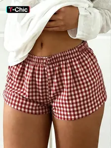 Women's Gingham Check Plaid Loose Woven Shorts, Elastic Waistband, Lightweight Breathable Fabric, Loungewear & Daily Casual Wear，1 Piece