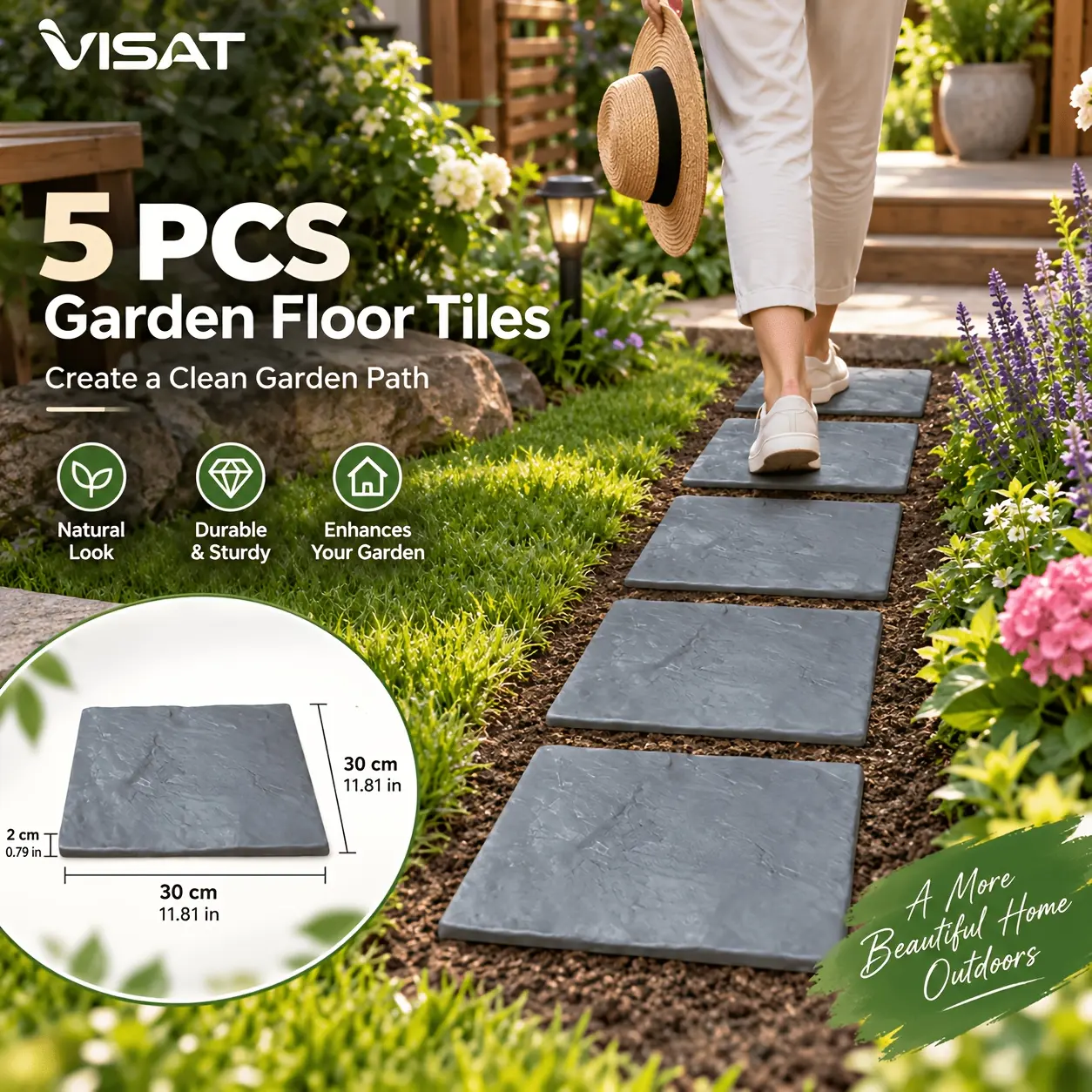 Faux Stone Garden Path Mats - Multi-Pack Options (5/8/10/15/16/18/20 Pieces), Sturdy Plastic Stepping Pavers, Realistic Cobblestone Look, Outdoor Walkway Backyard Decor for Home Gardens Festive Use, Realistic Look