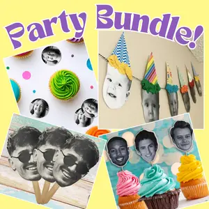 Ultimate Custom Party Bundle – Face Banner, Face Cupcake Toppers, Face Confetti, Face Fans | Personalized Decorations