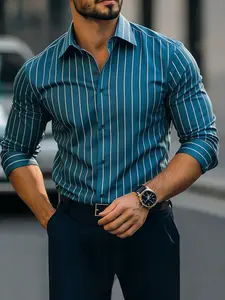 Men's Casual Striped Shirt Csc20, Anti-Wrinkle Quick-Dry Fabric, Double Button Woven Material, Medium Thickness, All Seasons, Perfect for Daily Use