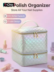 Nail Polish Organizer Bag Holds 30 Bottles & Nail Lamp, Handheld Cosmetic Pouch, Makeup Storage Bag, Gel Nail Polish Storage Box for Nail Tech, Nail Kit Organizer Case, UV Lamp, Nail Tech Manicure Tools, Cosmetic Bags