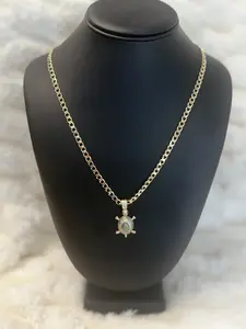 Cuban Chain with Turtle Charm 23 Inches Plated in 14k Xp Laminated Gold for Daily Wear Excellent Quality Versatile Design