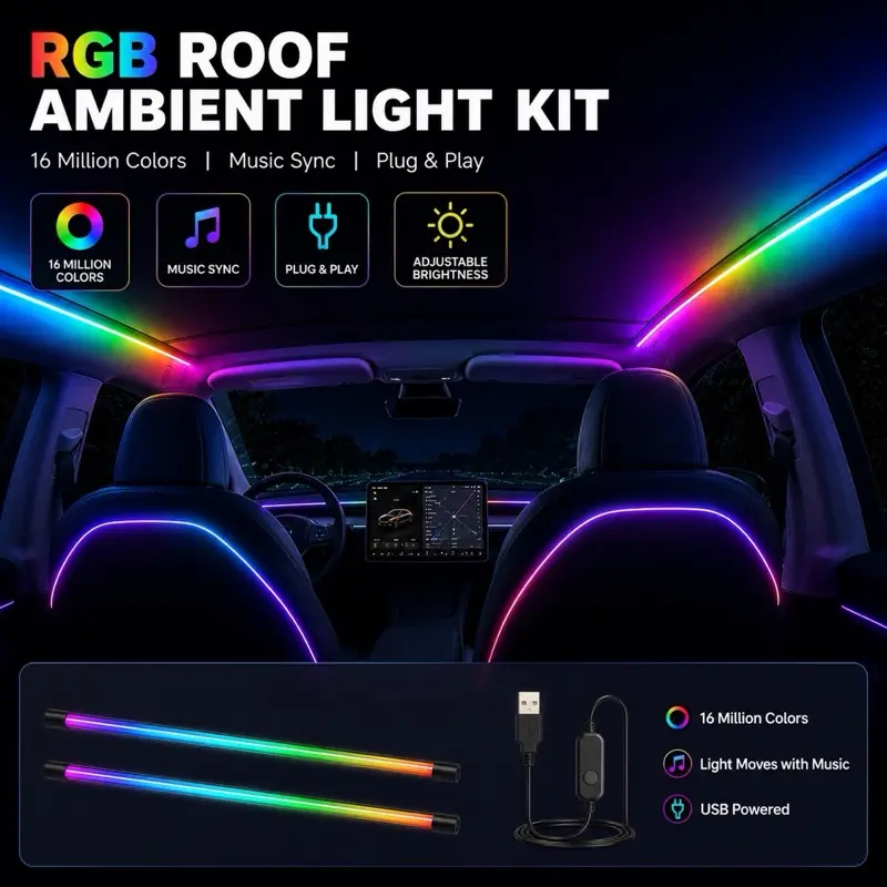 USB RGB LED Roof Shade Light Strip | Tesla Glass Roof Ambient Lighting USB RGB LED Roof Shade Light Strip | Tesla Glass Roof Ambient Lighting
