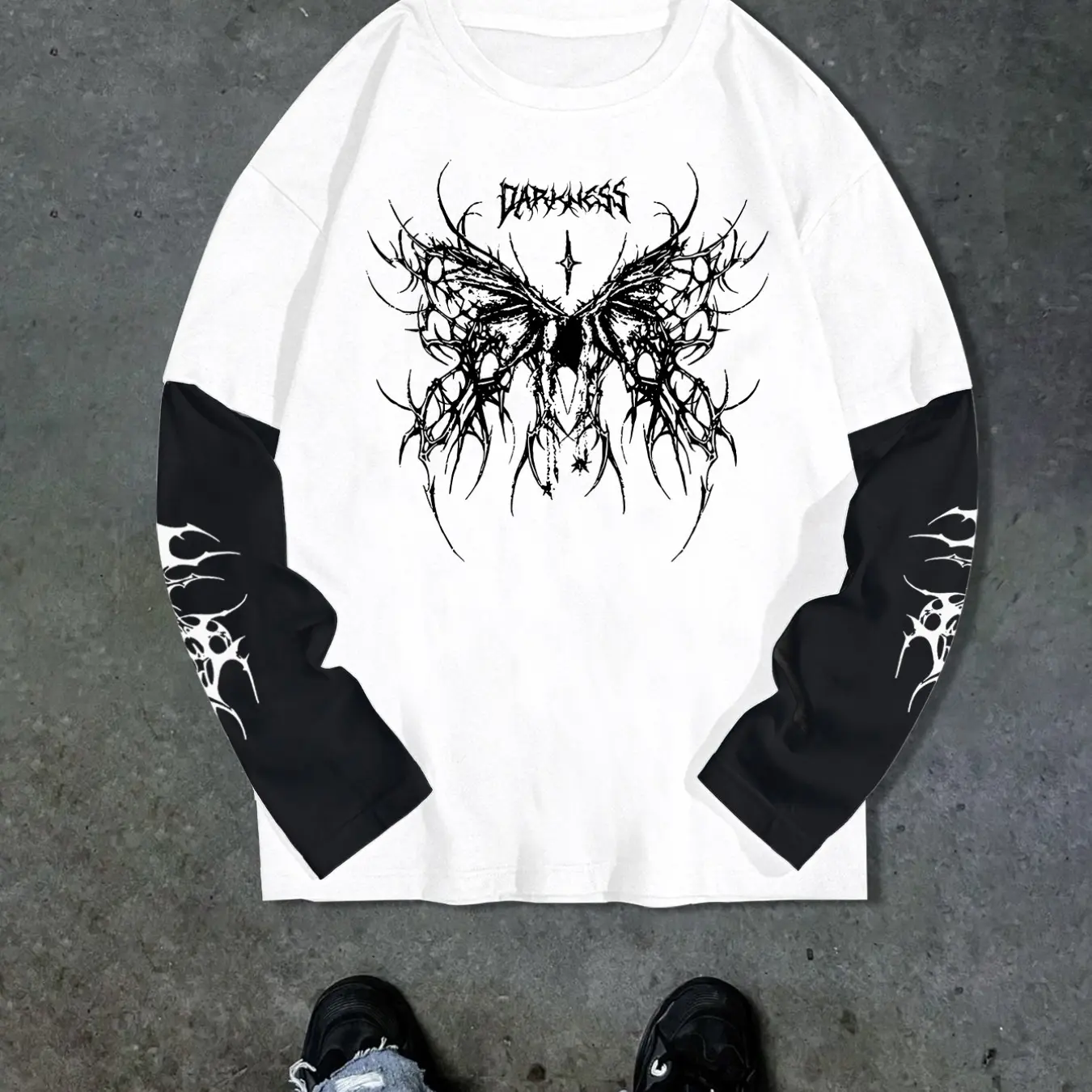 Men's Dark Butterfly Gothic Long Sleeve T-Shirt, Y2K Grunge