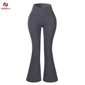 AUROLA Women Fire Flare Leggings Crossover High Waisted Yoga Pants, Scrunch Butt Lifting Wide Leg Bootcut Leggings 30“