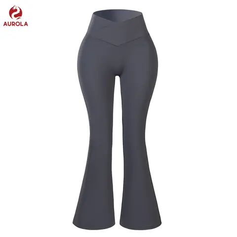 AUROLA Women Fire Flare Leggings Crossover High Waisted Yoga Pants, Scrunch Butt Lifting Wide Leg Bootcut Leggings 30“