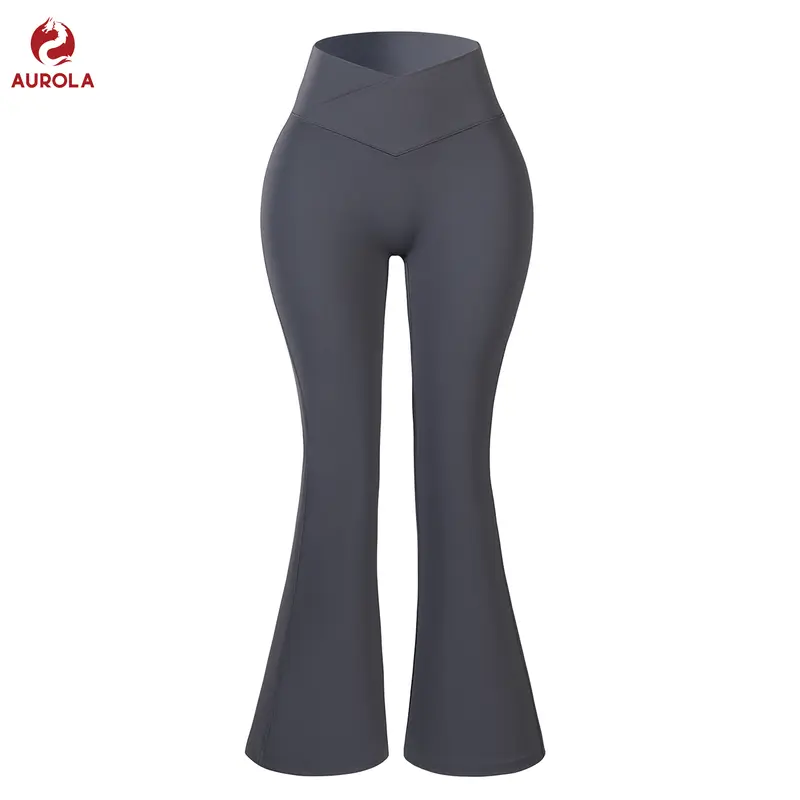 AUROLA Women Fire Flare Leggings Crossover High Waisted Yoga Pants, Scrunch Butt Lifting Wide Leg Bootcut Leggings 30“