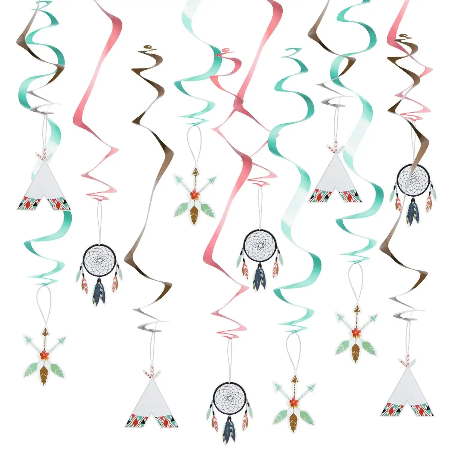 25" Tribal Baby Shower Hanging Swirl Decorations - 12 Pc.