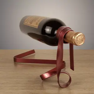 Creative Colorful Ribbon Iron Wine Bottle Holder Hanging Suspension Wine Rack Cabinet Display Rack Shelf Bar Home Desktop Decor