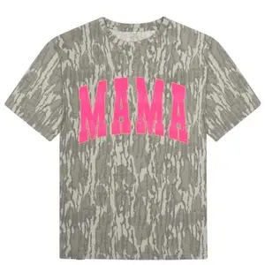 Pink Mama Bottomland Camo Tee – Washed Out Turkey Track 3D Graphic T-Shirt, Realistic Hunting Print, Unisex Outdoor Streetwear Style