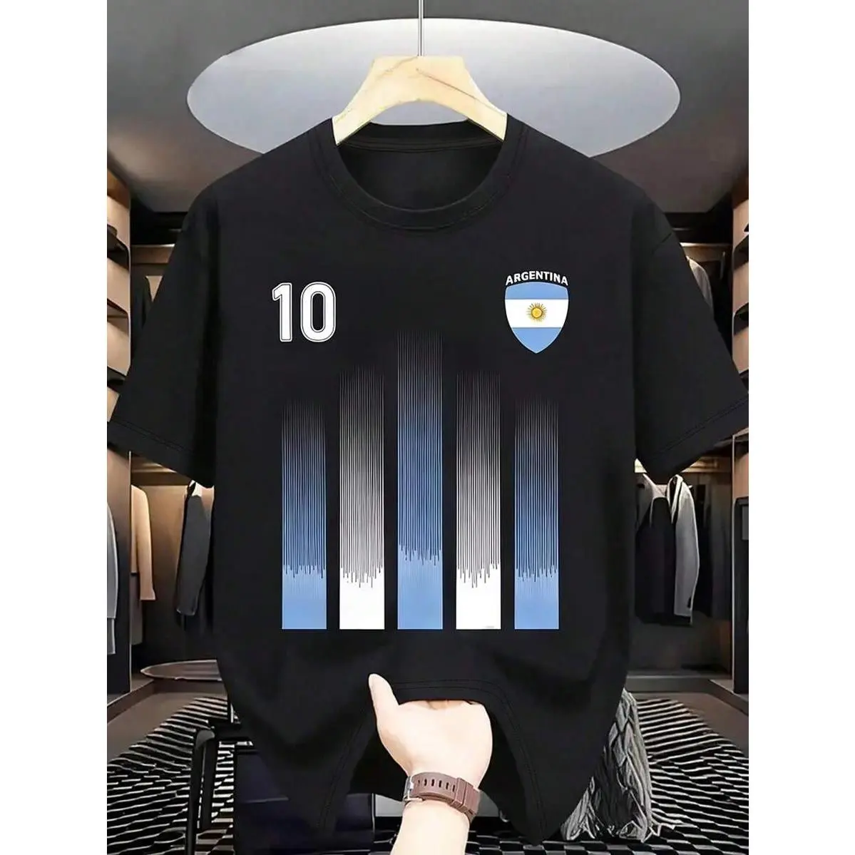 180gResyla Men's Numeric Print Round Neck Short Sleeve Casual Standard T-Shirt