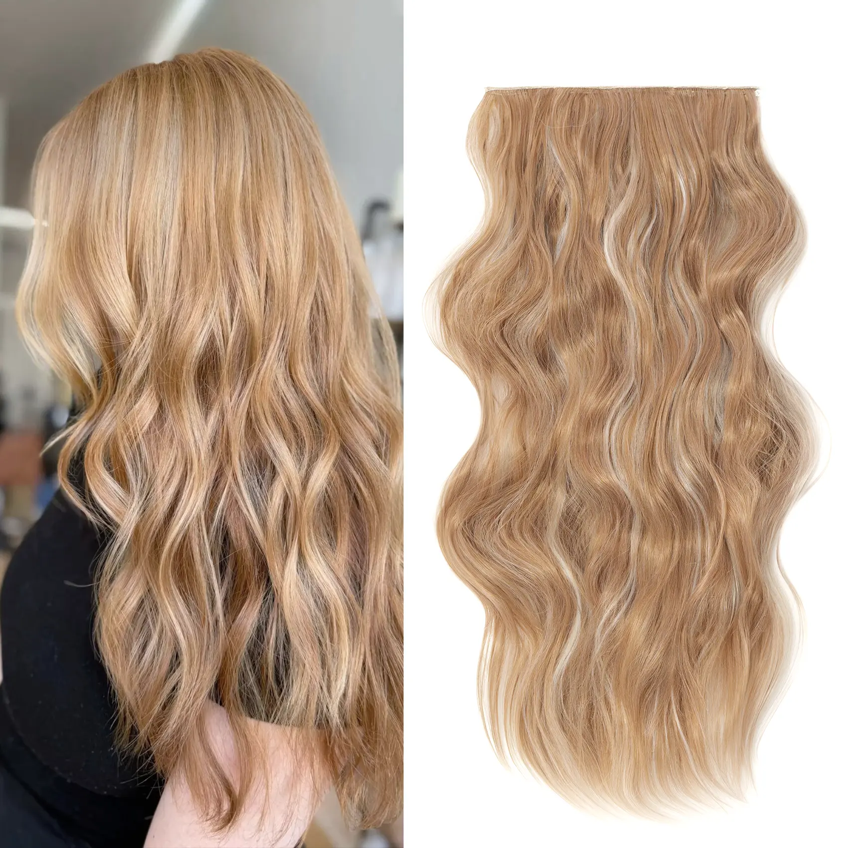 Qbeauty Women's 4PCS Clip-in Synthetic Hair Extensions - Subtle Strawberry Blonde, Long Natural Wavy Curly, Thick Double Weft Hairpieces, Gift Box Included, Wear All Day Fashion Accessory, Curly Clip-in Synthetic Extensions & Pieces