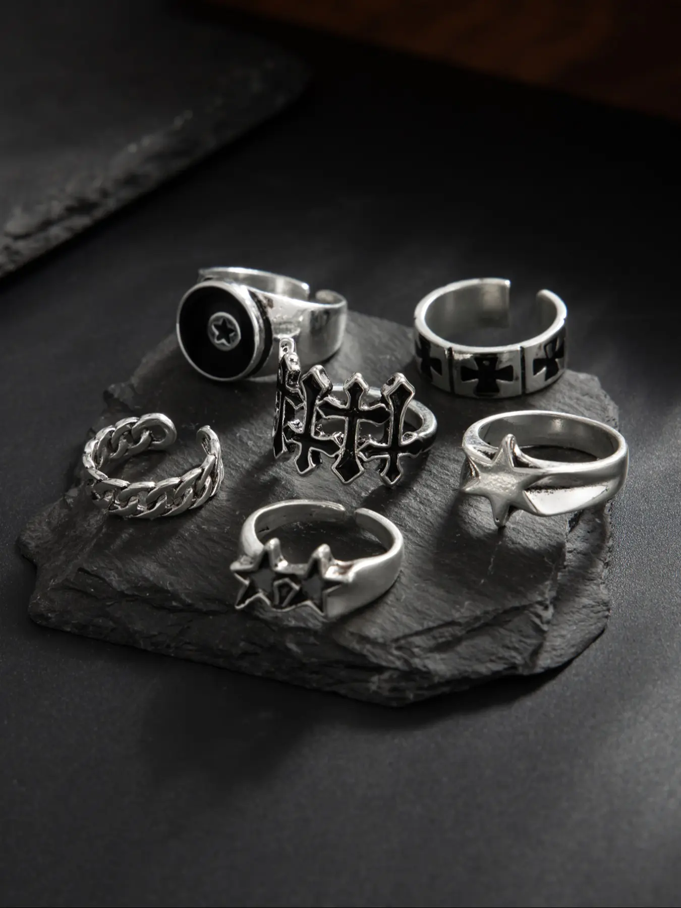 Gothic Style Gemstone Cross Star Ring Set, 4-6 Pieces, Stacking Rings ...