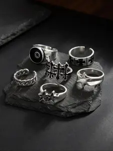 Gothic Style Gemstone Cross Star Ring Set, 4-6 Pieces, Stackable Rings, Dark Gothic Jewelry, Hollow Out Design, Oil Drip Detail, Unisex Fashion Rings