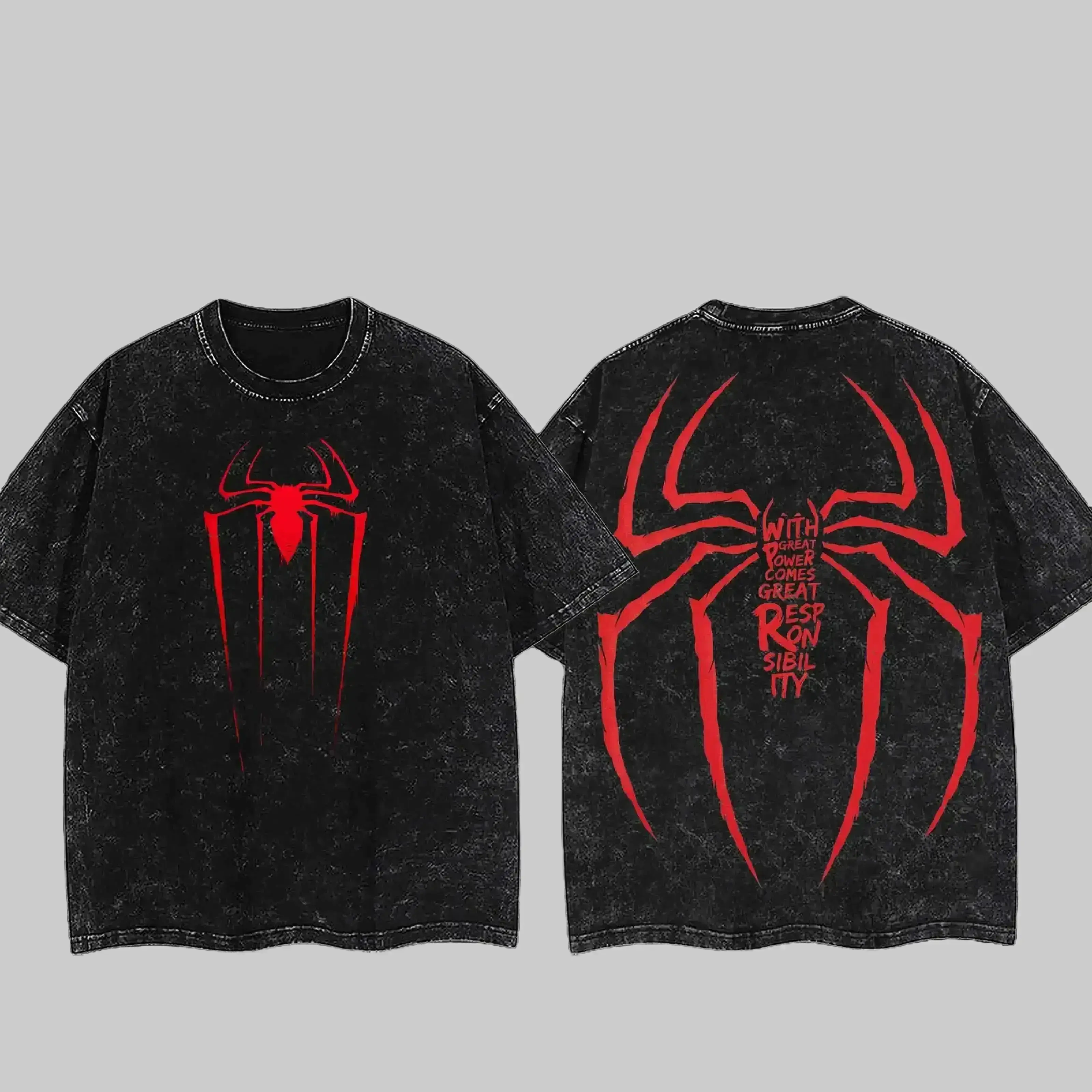 Men's Vintage Washed Heavyweight Spidey Graphic T-Shirt - Oversized Dark Aesthetic Streetwear, Breathable Thick Premium Cotton, Grunge Distressed Cyberpunk Y2K Retro Gym Pump Cover Casual Tops, Men's Clothing, Clothing, Graphic T Shirts