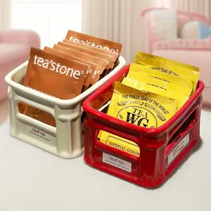 Multifunctional Ceramic Storage Baskets for Coffee Tea Bags, Kitchen Spices, And Snacks - Dorm Essentials Desktop Organizer Boxes, Lidded Storage Bins for Home Organization, Shelf Baskets