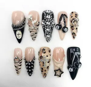 Elegent Charm Press On Nails, Holiday Party Birthday Nail , Custom Press-on Nail, Unique Almond Nails, Luxury Handmade Faux Design