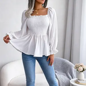 2026 Spring/Summer Hot selling European and American Casual Mushroom Edge Square Collar Long Sleeve Chiffon Shirt